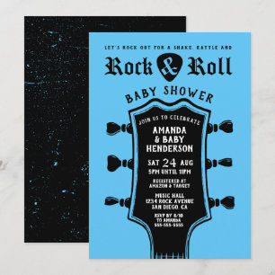 Invitation Baby shower de guitare Baby Blue Rock et Roll
