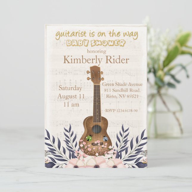 Invitation Baby shower de guitare vintage  (Debout devant)