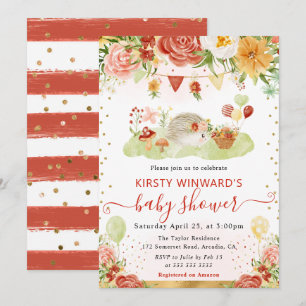 Invitation Baby shower de hérisson en bois aquarelle