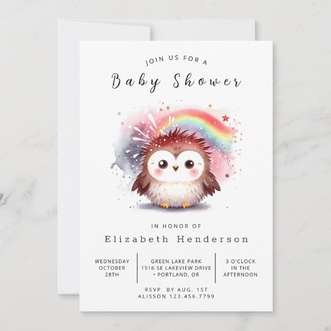 Invitation Baby shower de hibou numérique moderne (Devant)