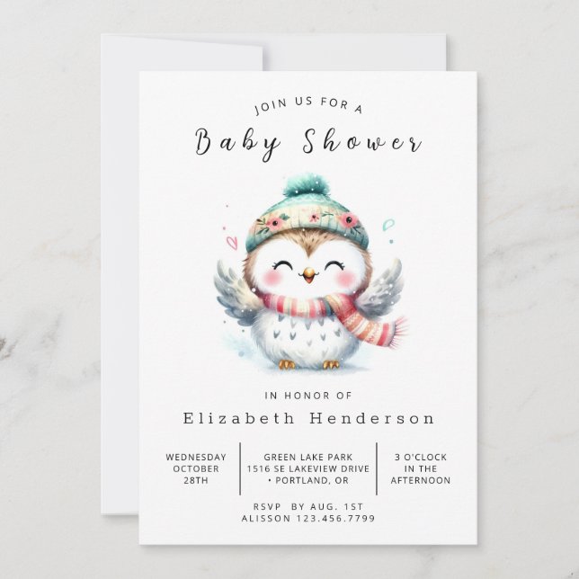 Invitation Baby shower de hibou numérique Pastel (Devant)