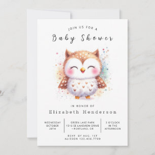 Invitation Baby shower de hibou personnalisé aquarelle