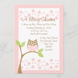Invitation Baby shower de hibou rose clair