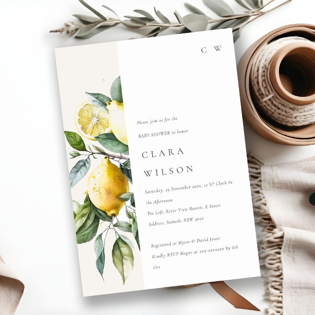 Invitation Baby shower de jardin de citron jaune minimal Boho (Créateur téléchargé)