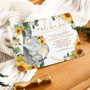 Invitation Baby shower de jardin d'été chic Sunflower Elephan