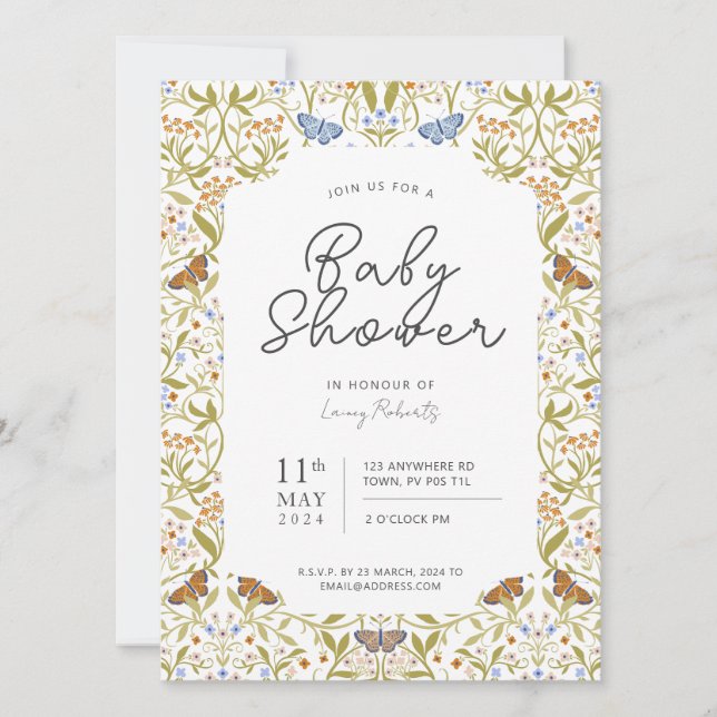 Invitation Baby shower de jardin enchanté de papillon lunaire (Devant)