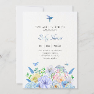 Invitation Baby shower de jardin fleuri bleu esthétique
