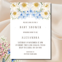 Baby shower de jardin Floral Blanc bleu Hydrangea