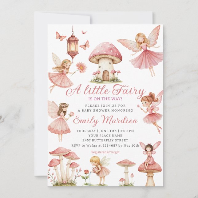 Invitation Baby shower de jardin floral rose rose pâle magiqu (Devant)