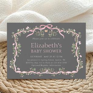 Invitation Baby shower de jardin gris et rose