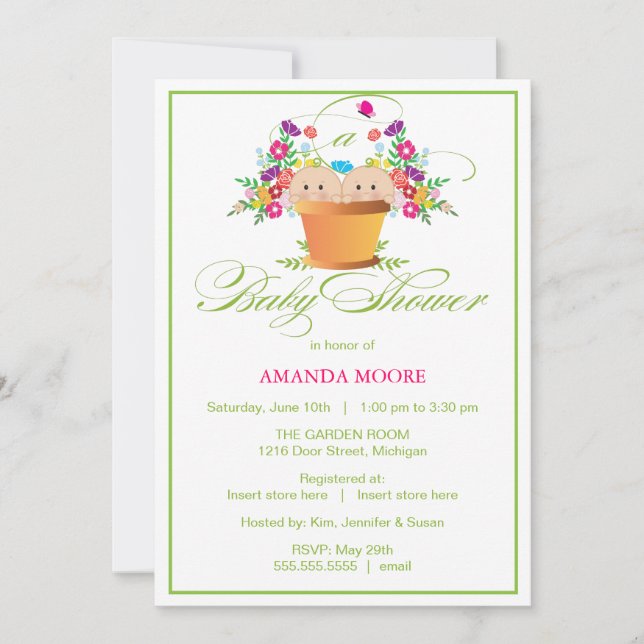 Invitation Baby shower de jardin| Jumeaux (Devant)