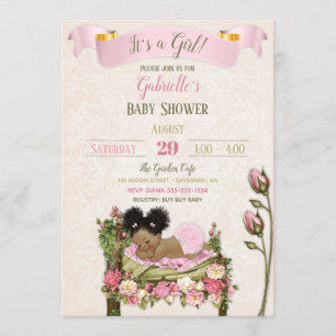 Invitation Baby shower de jardin romantique Roses vert rose