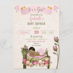 Invitation Baby shower de jardin romantique Roses vert rose