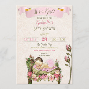 Invitation Baby shower de jardin romantique Roses vert rose