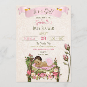 Invitation Baby shower de jardin romantique Roses vert rose