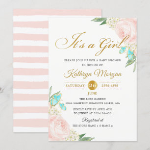 Invitation Baby shower de Jardin Rose Romantique à Brosse