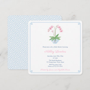 Invitation Baby shower de jarre à orchidée rose bleu Preppy