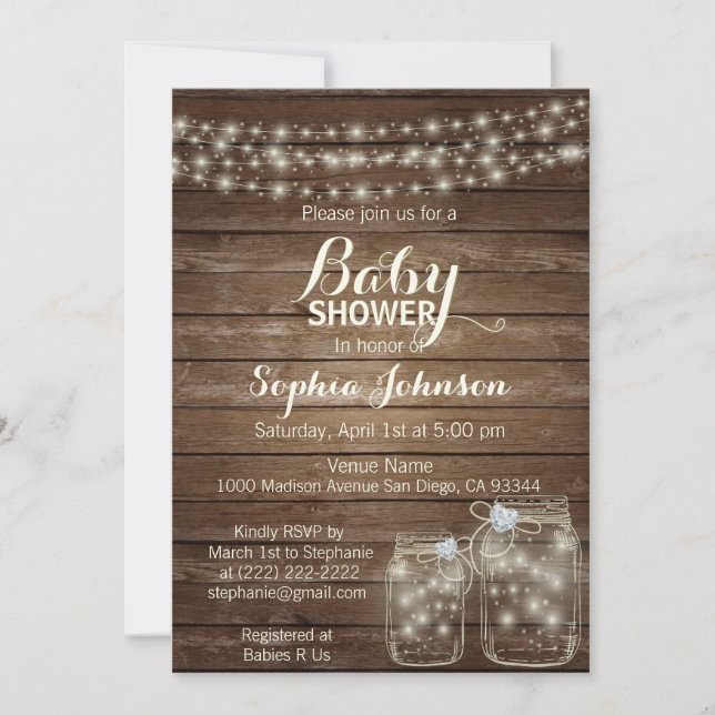 Invitation Baby shower de jarres de bois RUSTIQUE (Devant)
