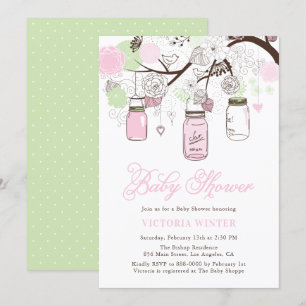 Invitation Baby shower de jarres de mason rose et vert menthe