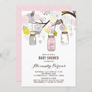 Invitation Baby shower de jarres et de fleurs de Mason rose e