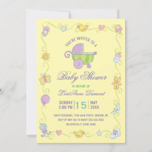 Invitation Baby shower de jaune de chariot de rêves doux