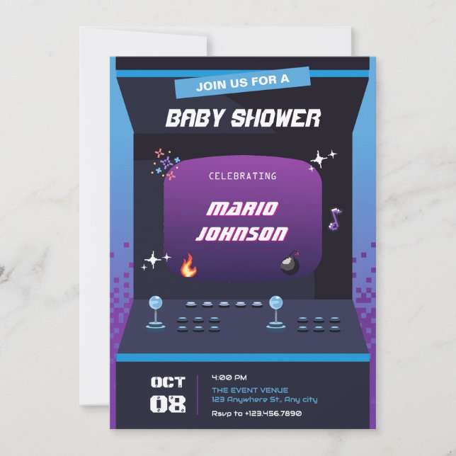 Invitation Baby shower de jeu Pixel (Devant)