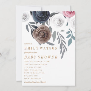 Invitation Baby shower De Jolies Fleurs De Papier Fabriqué À 