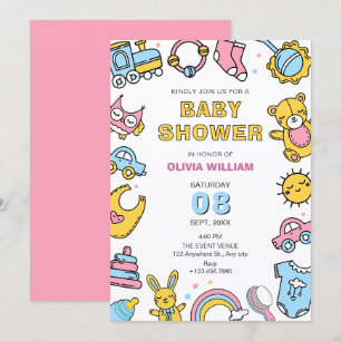 Invitation Baby shower de jouets colorés pour bébés