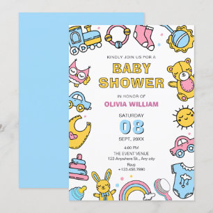 Invitation Baby shower de jouets colorés pour bébés