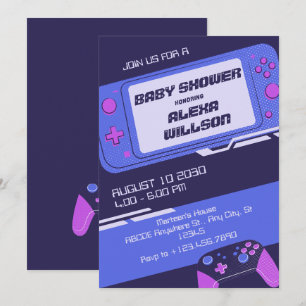 Invitation Baby shower de joueur violet