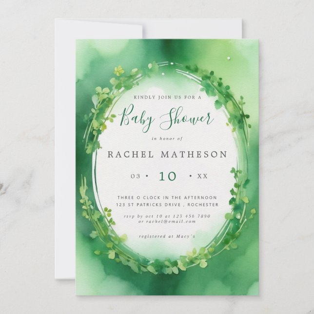 Invitation baby shower de Jour de la Saint Patrick vert (Devant)