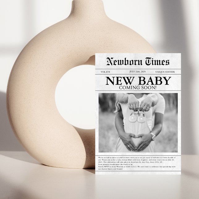 Invitation Baby shower de journal noir et blanc (Créateur téléchargé)