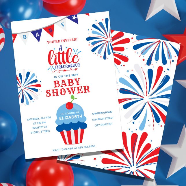 Invitation Baby shower de juillet Patriotic Firecracker (Créateur téléchargé)