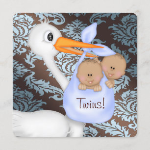 Invitation Baby shower de jumeau de damassé de brun et de