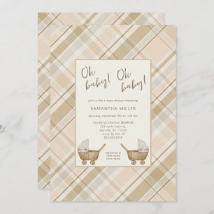 Invitation Baby shower de jumeaux à chariot plaqué neutre