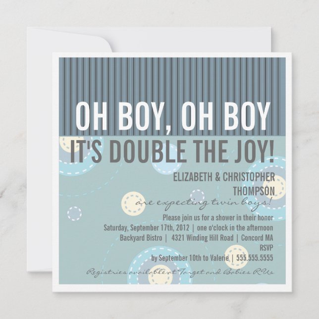 Invitation Baby shower de jumeaux Couples modernes (Devant)