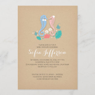 Invitation baby shower de jumeaux garçon et d'hippocampes