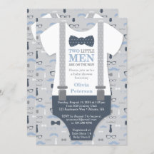 Invitation Baby shower de jumeaux Little Man, gris