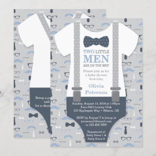 Invitation Baby shower de jumeaux Little Man, gris