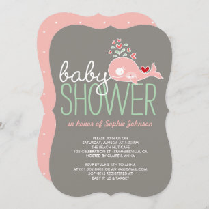 Invitation Baby shower de jumelles de baleine ros