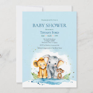 Invitation Baby shower de jungle d'Eléphant mignon, de Lion e