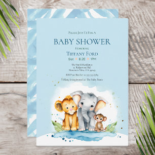 Invitation Baby shower de jungle d'Eléphant mignon, de Lion e