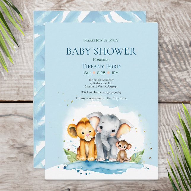 Invitation Baby shower de jungle d'Eléphant mignon, de Lion e (Créateur téléchargé)