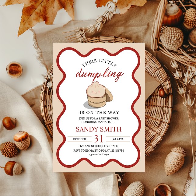 Invitation Baby shower de Kawaii neutre pour les femmes (Little dumpling is on the way baby shower theme, gender neutral, kawaii, asian, bao)