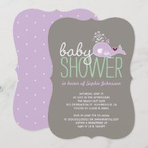 Invitation Baby shower   de la baleine Lilac Twin 