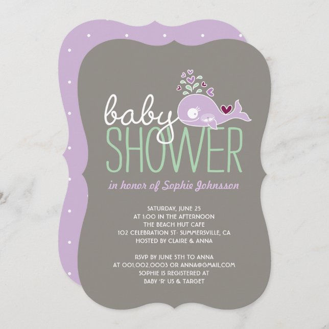 Invitation Baby shower   de la baleine Lilac Twin  (Devant / Derrière)