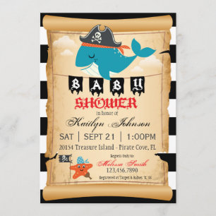 Invitation Baby shower de la baleine pirate et de l'étoile de