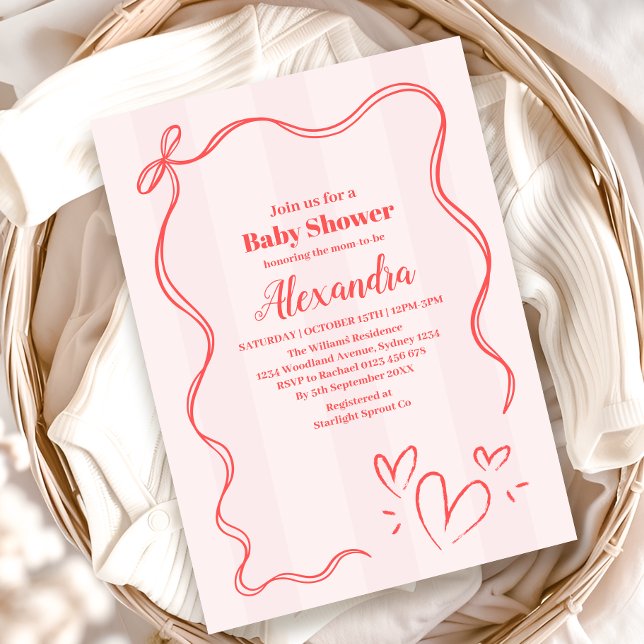 Invitation Baby shower de la boîte de coquette à bande rose (Créateur téléchargé)
