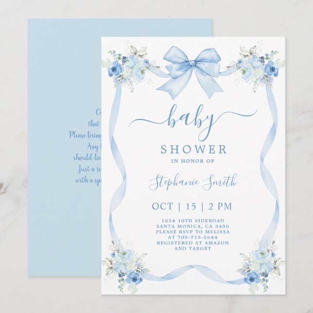 Invitation Baby shower de la ceinture bleue (Devant / Derrière)