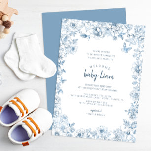 Invitation Baby shower de la Chinoiserie bleue pou